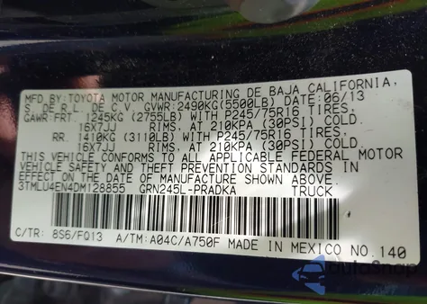 2013 Toyota Tacoma Base V6 from USA, damaged, VIN 3TMLU4EN4DM128855